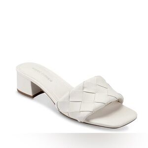 Marc Fisher White Casara Slip on Woven Heeled Sandal Mule